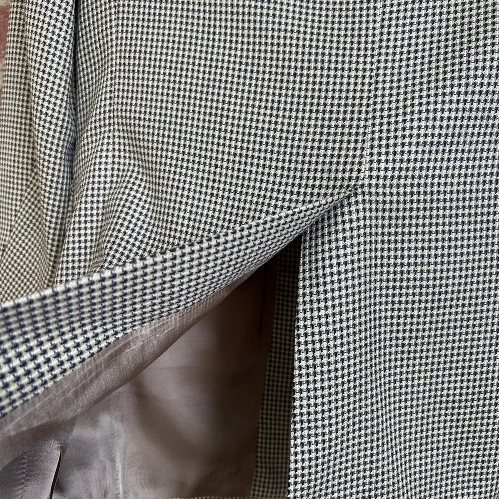 Coppley SILK WOOL Sport Coat 41 TALL Beige Black Houndstooth Blazer Jacket EUC